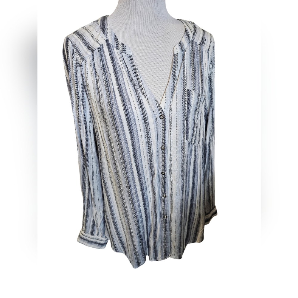 Candie's Blue and White Striped Button-Down Shirt
